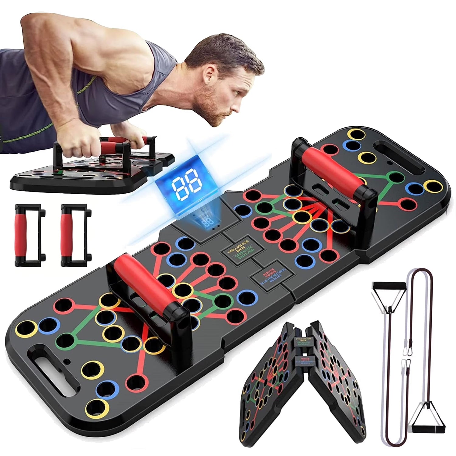 Smart Count Push Up Board - 60 in 1 Multi - Function Foldable & Portable Push Up Bar for Professional Home Workouts - Strength Training Equipment for Men - AthryxGear - Fitness Equipment