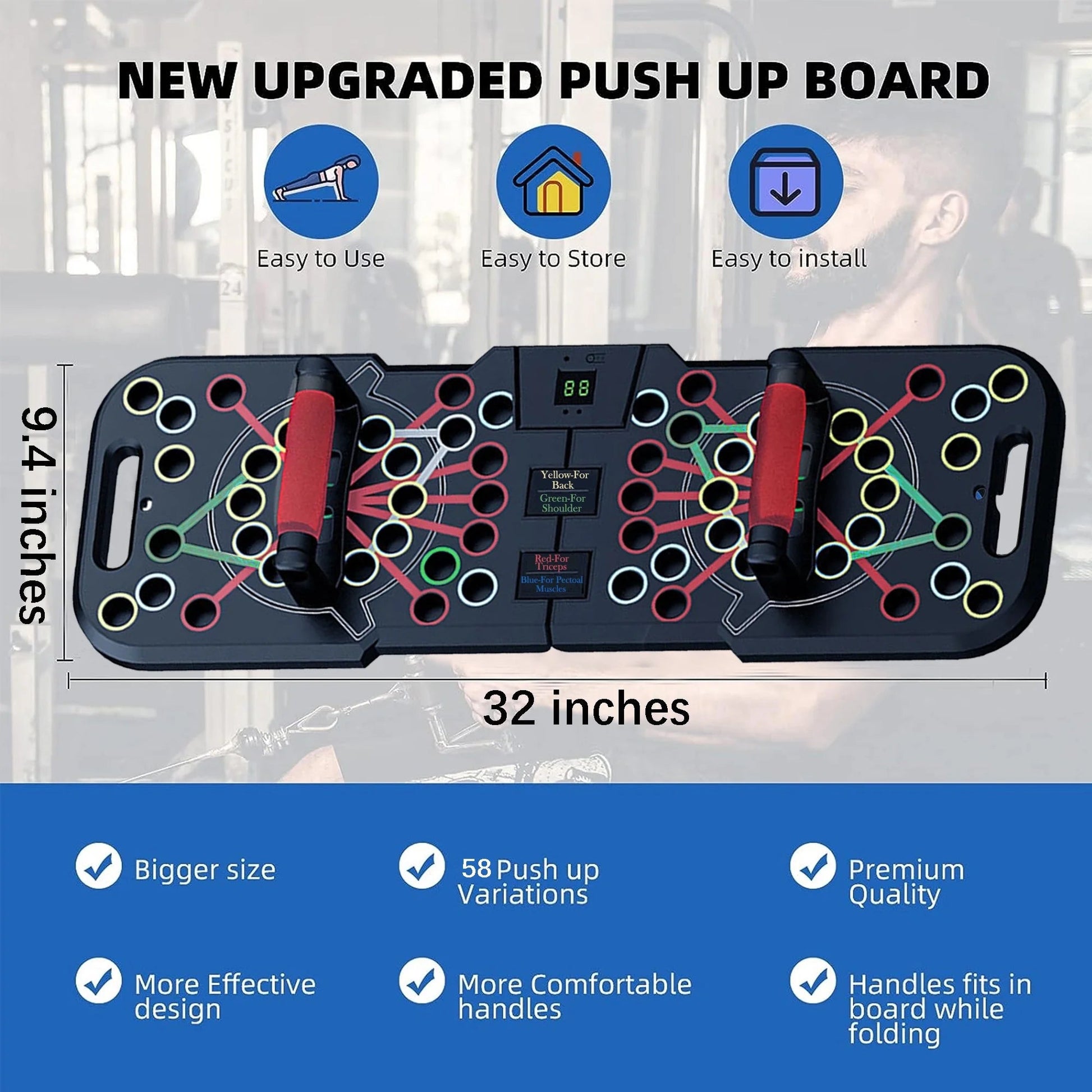 Smart Count Push Up Board - 60 in 1 Multi - Function Foldable & Portable Push Up Bar for Professional Home Workouts - Strength Training Equipment for Men - AthryxGear - Fitness Equipment